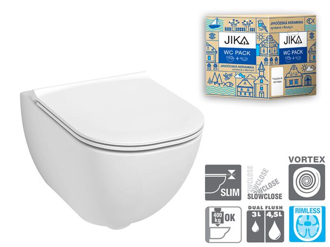Jika Mio-N Závěsné WC Vortex/Rimless 53x36 cm, sedátko SlowClose, bílá