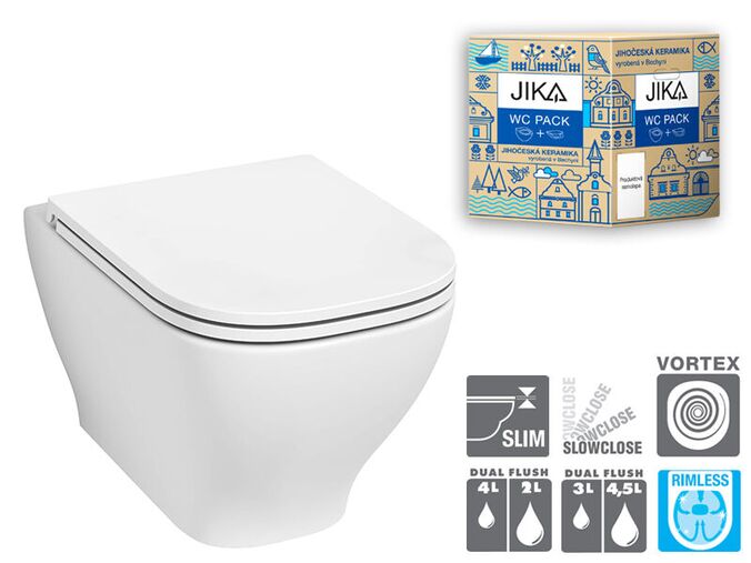Jika Deep by Jika Závěsné WC Vortex/Rimless 51x36 cm, sedátko SlowClose, bílá