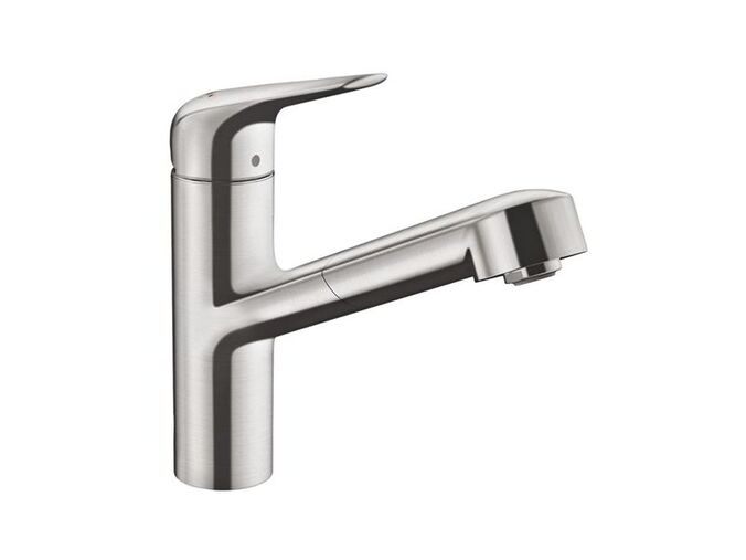 Hansgrohe Focus M42 Dřezová baterie M4214-H150 s výsuvnou sprškou, sBOX, vzhled nerezu