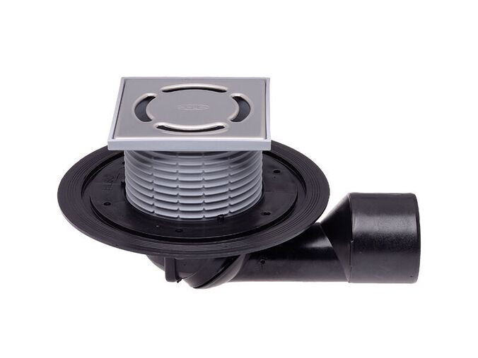 HL Balkónový a terasový vtok DN50/75 s otočným kloubem na odtoku, s izolační přírubou, se suchou klapkou proti zápachu