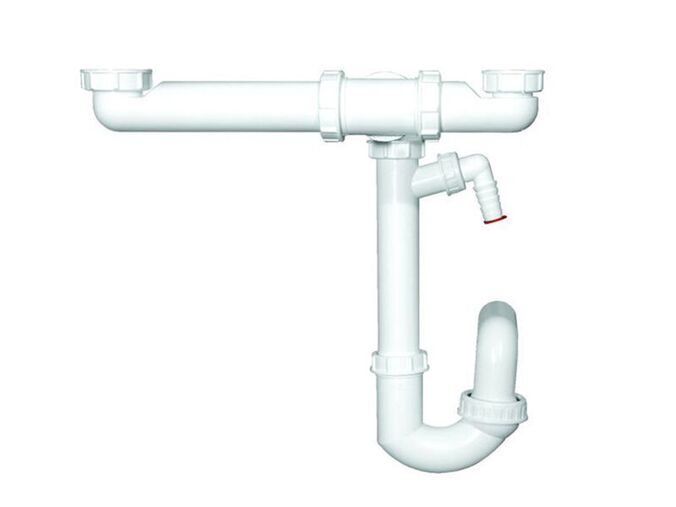 HL Dřezová zápachová uzávěrka DN40x6/4” pro dvoudílný dřez, pro úsporu místa s přípojkou pro spotřebiče