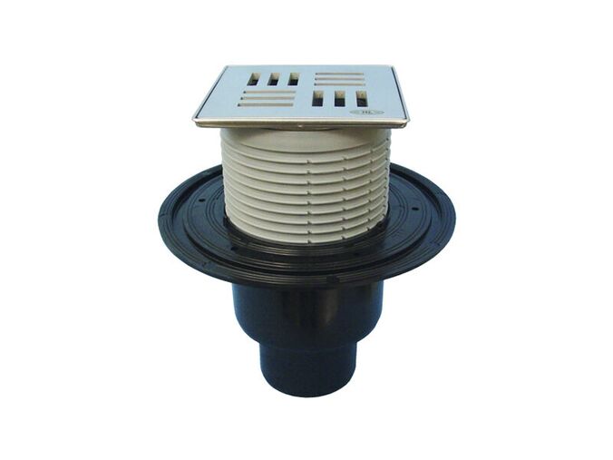 HL podlahová vpust DN50/75/110, svislý odtok, z.u. Primus (suchý sifon), 121x121 mm, Klick-Klack/115x115 mm, mřížka Nil, nerez