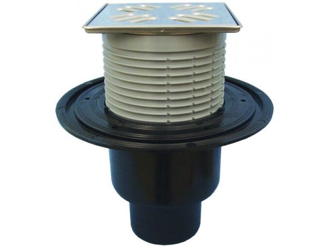 HL Balkónový a terasový vtok DN50/75/110 se svislým odtokem, se suchou nezámrzou zápachovou klapkou, 123x123mm/115x115mm