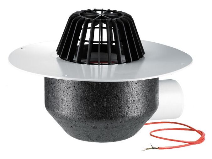 HL Střešní vtok DN110 s ležatým odtokem s PVC izolační přírubou, s elektrickým ohřevem
