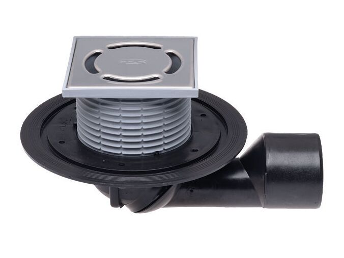 HL Podlahová vpust DN50/75 s otočným kloubem na odtoku, s živičným límcem, 123x123mm/ 115x115mm