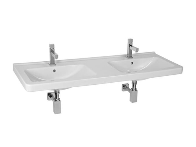 Jika Cubito Pure Dvojumyvadlo 130x48,5 cm, 2 otvory pro baterii, s přepadem, Perla, bílá