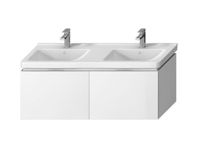 Jika Cubito Pure Skříňka pod dvojumyvadlo 128x46,7x48 cm, 2x zásuvka, bílá/bílá lesk