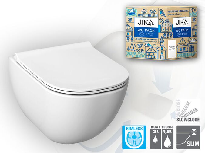 Jika Mio Závěsné WC se sedátkem SlowClose, kapotovaný, Rimless, bílá