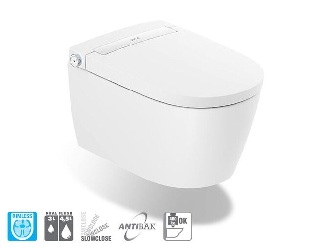 Jika Mila závěsný klozet s bidetovací funkcí JIKAclean, rimless, 61x41,5x41,5 cm, bílá