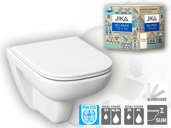 Jika Deep by Jika Závěsné WC Rimless 51x36 cm, sedátko SlowClose, bílá