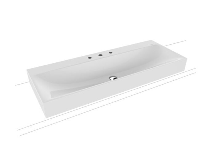 Kaldewei Silenio 3049, umyvadlo na desku, bez přepadu, 120x46x12 cm, 3 otvory pro baterii, Perl-Effekt, bílá