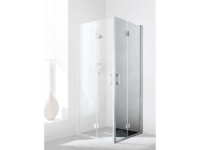 Kermi Liga rohový vstup 100x200 cm, pravý, Clean, sklo čiré, stříbrná lesk
