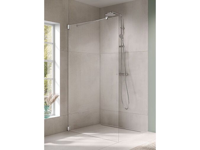 Výprodej - Kermi Walk-in Filia volně stojící boční stěna 120x200 cm, upevnění vpravo, KermiClean, sklo čiré, stříbrná vysoký lesk