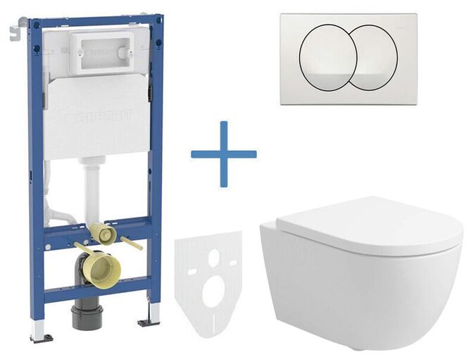 Geberit + kielle Set předstěnové instalace Duofix Delta + rimless klozet a sedátko se SoftClose kielle Oudee + tlačítko Delta Zero, bílá