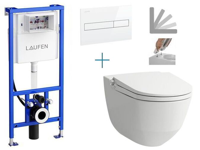 Laufen Laufen Riva - sada pro závěsné WC H8946660000001K1 + Cleanet Riva rimless klozet s bidetovou sprškou, sedátkem a poklopem + tlačítko Dual Flush, bílé