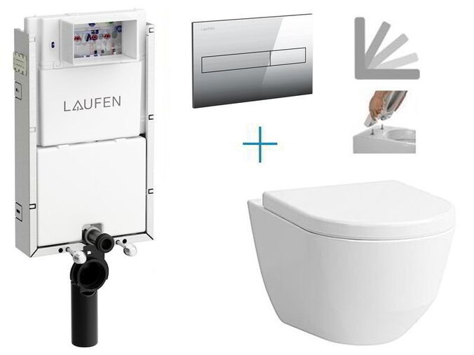 Laufen TW1 - sada pro závěsné WC H8946630000001 FU + rimless klozet a sedátko Laufen Pro + tlačítko Dual Flush, chrom lesk