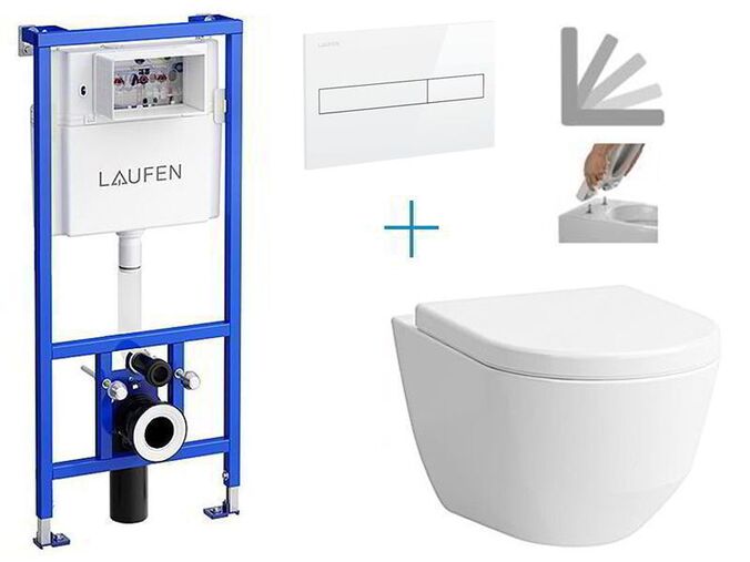 Laufen Laufen CW1 - sada pro závěsné WC H8946600000001 FU + rimless klozet a sedátko Laufen Pro + tlačítko Dual Flush, bílá