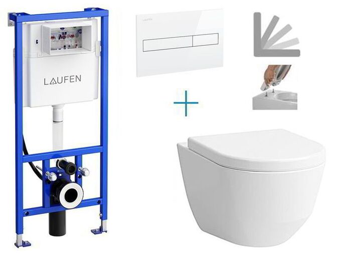 Laufen Laufen Navia- sada pro závěsné WC H8946660000001G1 + Cleanet Navia rimless klozet s bidetovou sprškou, sedátkem a poklopem + tlačítko Dual Flush, bílé