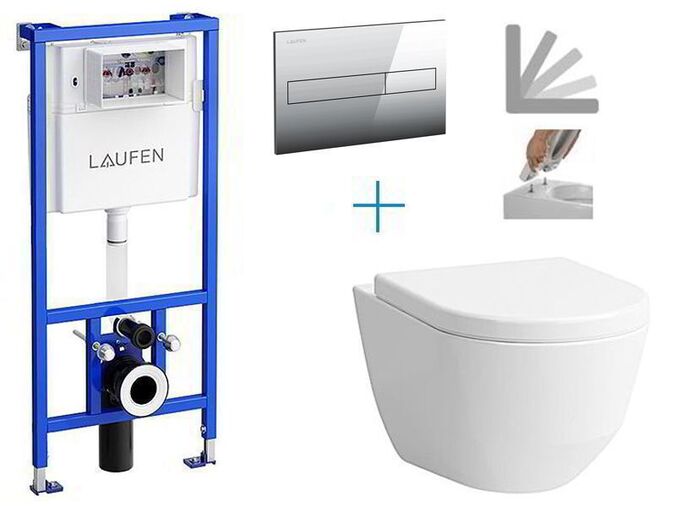 Laufen CW1 - sada pro závěsné WC H8946600000001 FU + rimless klozet a sedátko Laufen Pro + tlačítko Dual Flush, chrom lesk