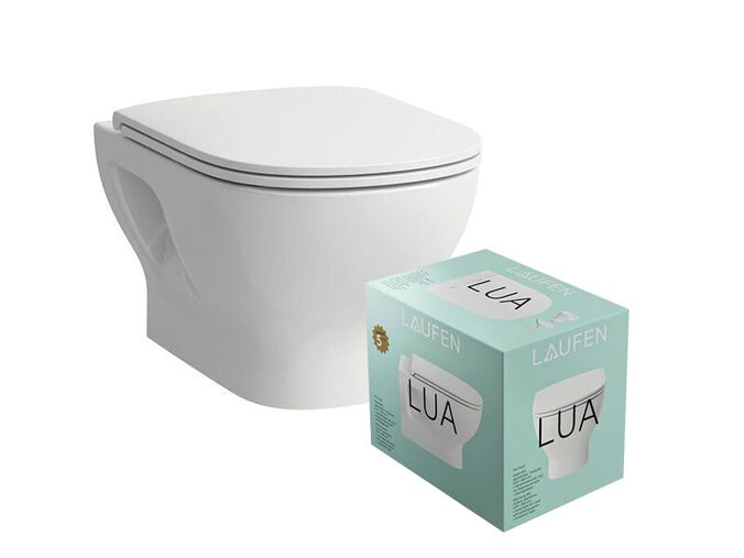 Laufen Lua závěsné WC rimless pack 52x36x34,5 cm, sedátko s poklopem, SoftClose, bílá
