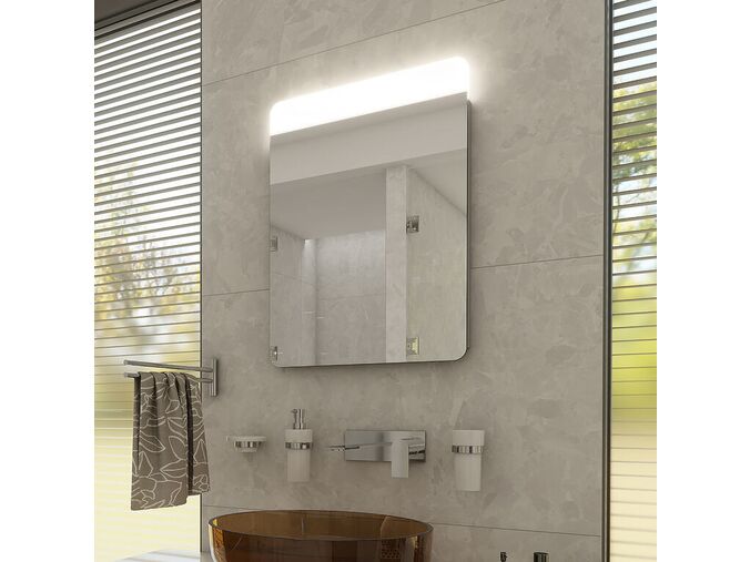 Nimco Zrcadla zrcadlo zaoblené s LED osvětlením 60x80 cm, dotykový senzor, hliníkový rám