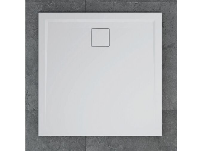 RONAL Livada sprchová vanička z litého mramoru, čtverec 80x80x3,5 cm, bílá, sifon na kratší straně vaničky