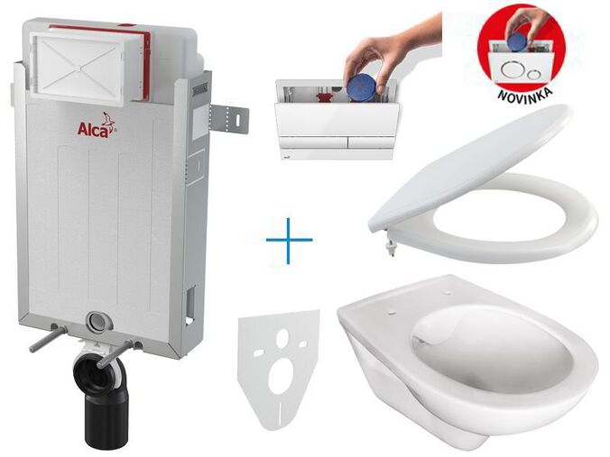 Alcaplast Renovmodul - sada pro závěsné WC AM115/1000 + klozet Rimflow a sedátko se softclose A604 + ovládací tlačítko M1710, bílá + dávkovač tablet ZDARMA