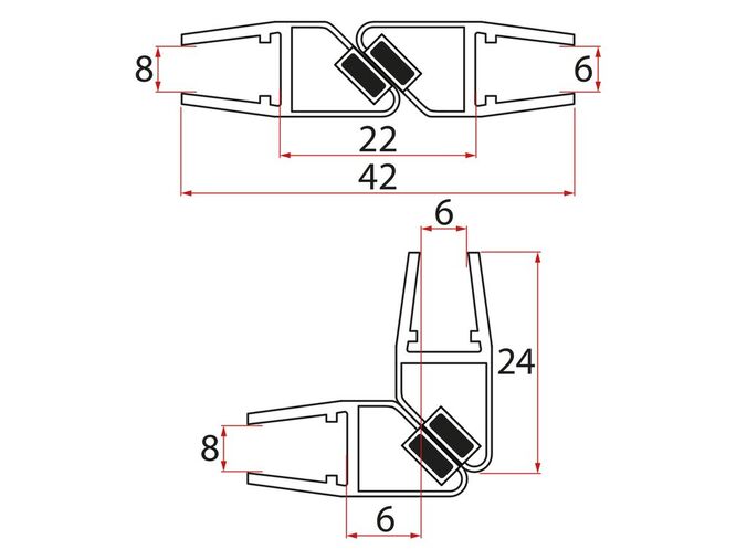 Gelco Set magnetických těsnění 45°pro sklo 6/8mm, 1900mm