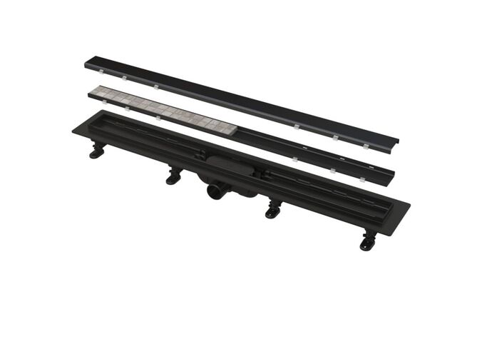 Alcadrain SIMPLE Podlahový žlab s okrajem pro oboustranný rošt 65 cm, černá-mat