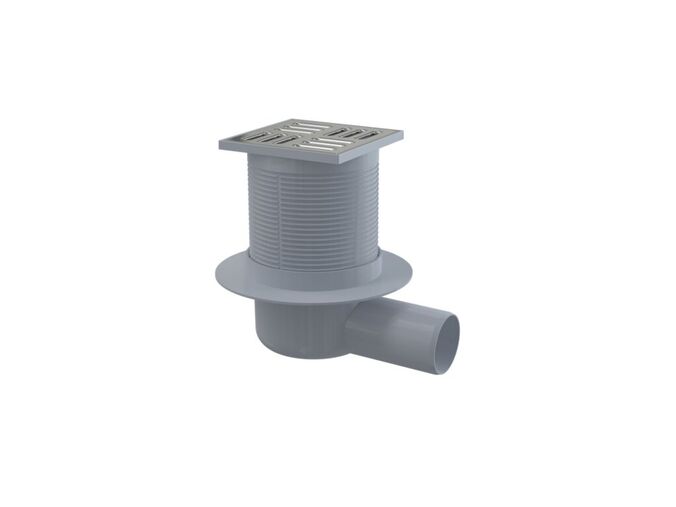 Alcadrain Podlahová vpust 105x105/50mm boční, mřížka, nerez, vodní zápachová uzávěra