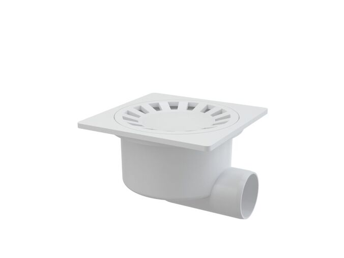 Alcadrain Podlahová vpust 150x150/50mm boční, mřížka, bílá, vodní zápachová uzávěra