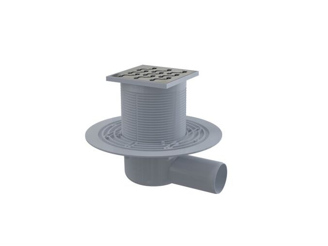 Alcadrain Podlahová vpust 105x105/50mm boční, mřížka, nerez, vodní zápachová uzávěra
