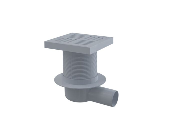 Alcadrain Podlahová vpust 150x150/50mm boční, mřížka šedá, vodní zápachová uzávěra