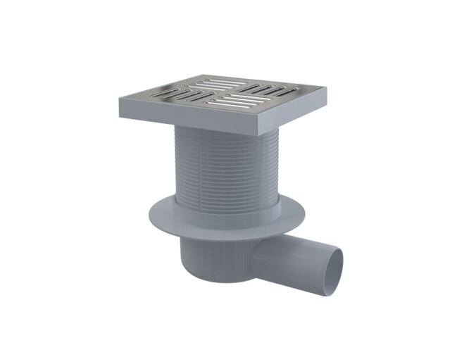 Alcadrain Podlahová vpust 150x150/50mm boční, mřížka, nerez, vodní zápachová uzávěra
