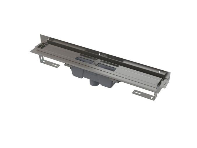 Alcadrain FLEXIBLE Podlahový žlab 550mm s okrajem pro perforovaný rošt s nastavitelným límcem ke stěně, svislý odtok