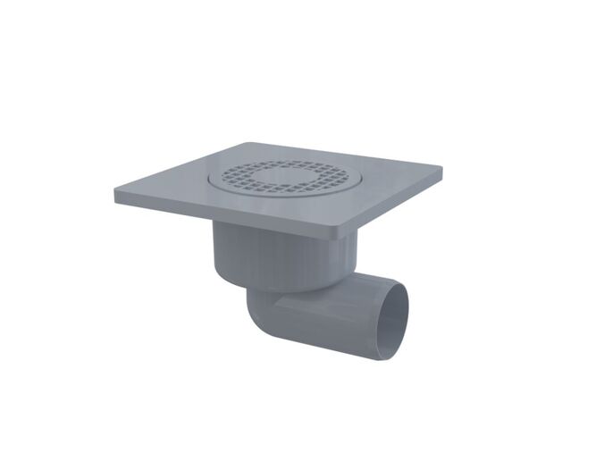 Alcadrain Podlahová vpust 150x150/50mm boční, mřížka šedá, vodní zápachová uzávěra