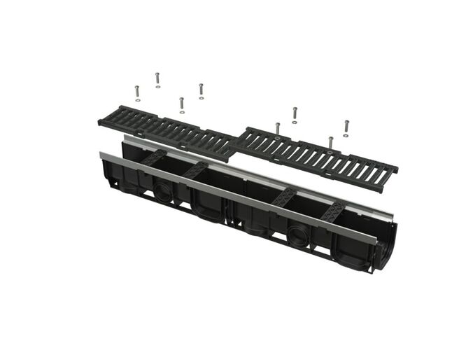 Alca Venkovní žlab 100 mm s kovovým rámem a litinovým roštem C250, černá