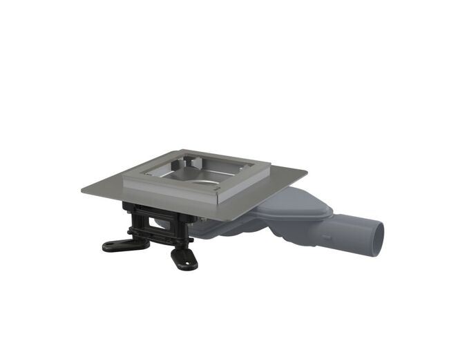 Alcadrain Podlahová vpust nerezová extra-nízká 130x130 mm, boční, bez mřížky, vodní zápachová uzávěra