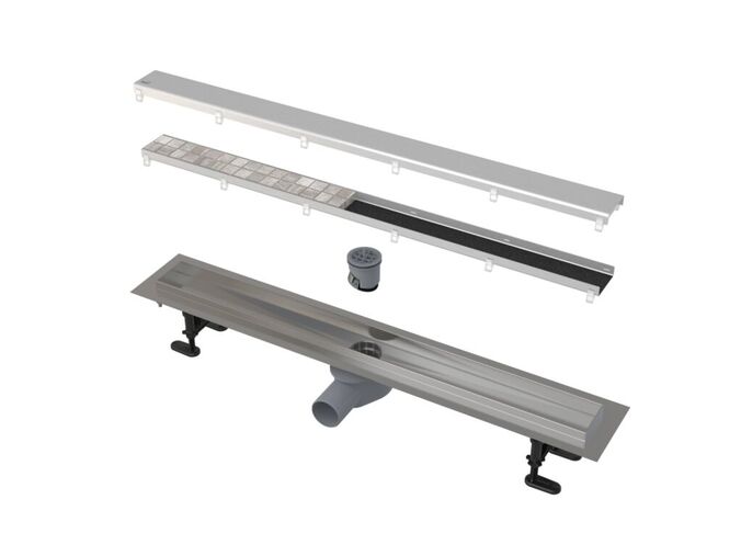 Alcadrain Fit and Go Podlahový žlab 75 cm, s oboustranným roštem nerez/pro vložení dlažby nebo dřeva