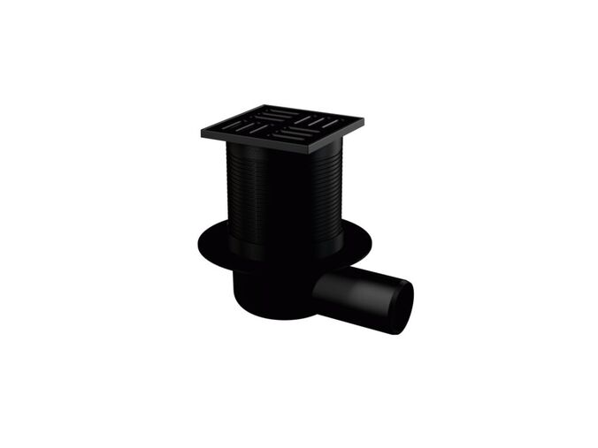 Alcadrain SMART Podlahová vpust 105×105/50 mm boční, mřížka nerez černá mat, kombinovaná zápachová uzávěra