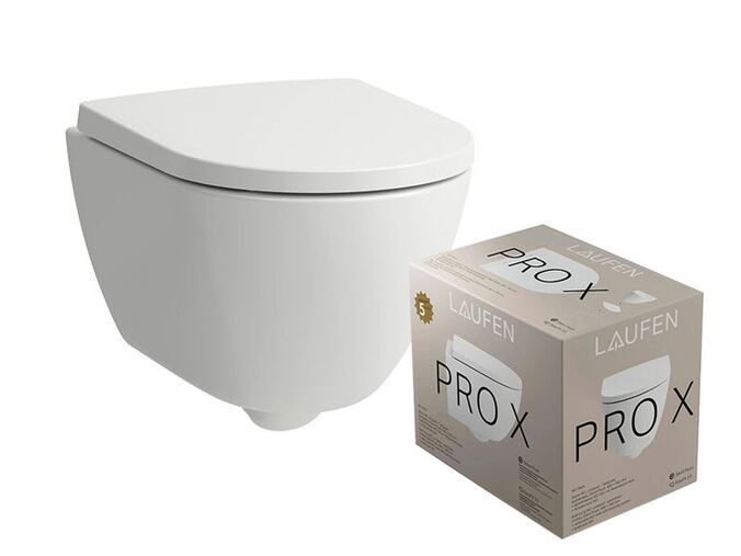 Laufen Pro X Combi Pack Compact závěsné WC 49x36 cm se sedátkem SoftClose, silent flush, Rimless, bílá