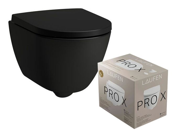 Laufen Pro X Combi Pack Compact závěsné WC 49x36 cm, silent flush, Rimless, sedátko SoftClose, černá mat
