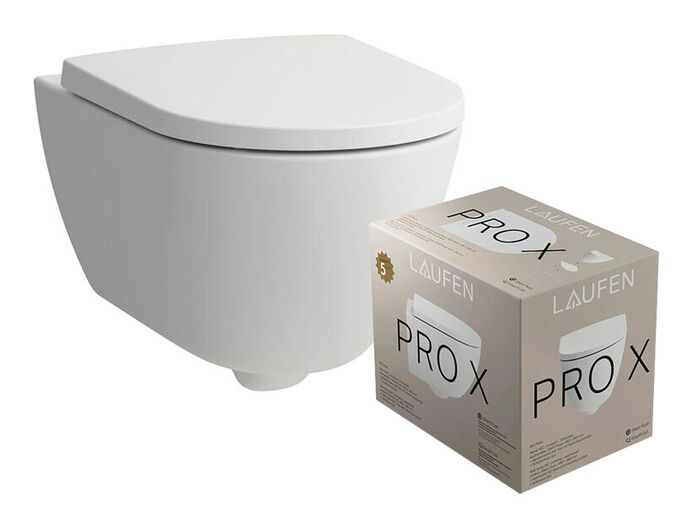 Laufen Pro X Combi Pack Compact závěsné WC 54x36 cm se sedátkem SoftClose, silent flush, Rimless, bílá LCC