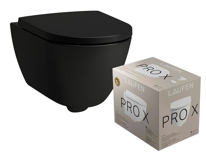 Laufen Pro X Combi Pack Compact závěsné WC 54x36 cm se sedátkem SoftClose, silent flush, Rimless, černá mat