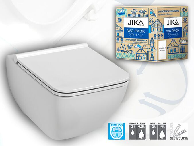 Jika Pure Závěsné WC Rimless 54x36,5 cm, sedátko SlowClose, bílá