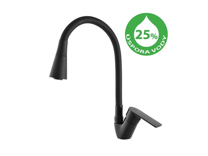 Slezák-RAV CZ Vltava Eco baterie dřezová stojánková s otočným flexi ramínkem, sprchou, černá mat