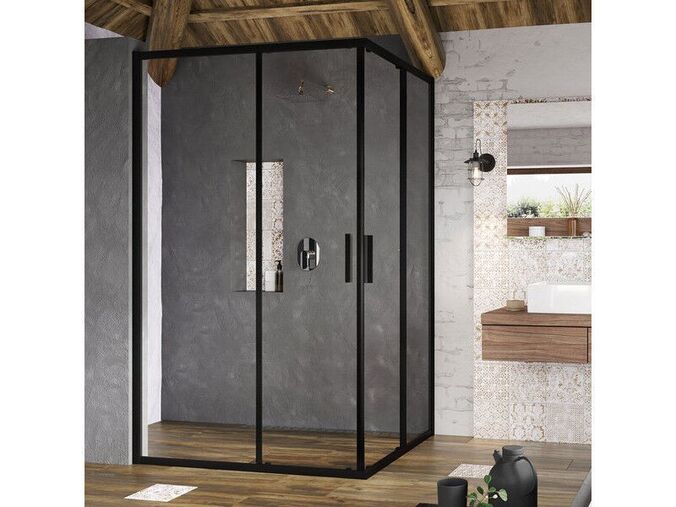 Ravak Blix Slim Čtyřúhelníkový sprchový kout BLSRV2K, 88,6-90x195 cm, černá, dekor transparent