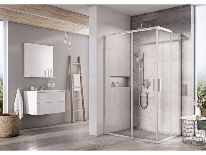 Ravak Blix Slim Čtyřúhelníkový sprchový kout BLSRV2K, 118,6-120x195 cm, lesklý hliník, dekor transparent