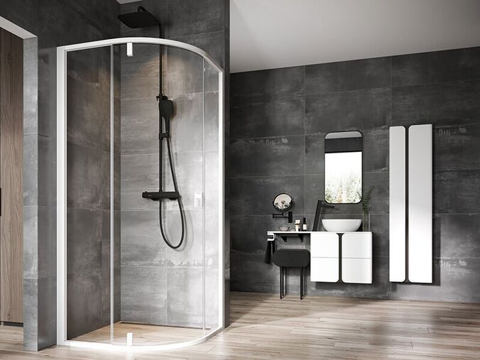 Ravak Nexty Čtvrtkruhový sprchový kout NSKK3, 97-99,5x97-99,5x195 cm, bílá, sklo transparent