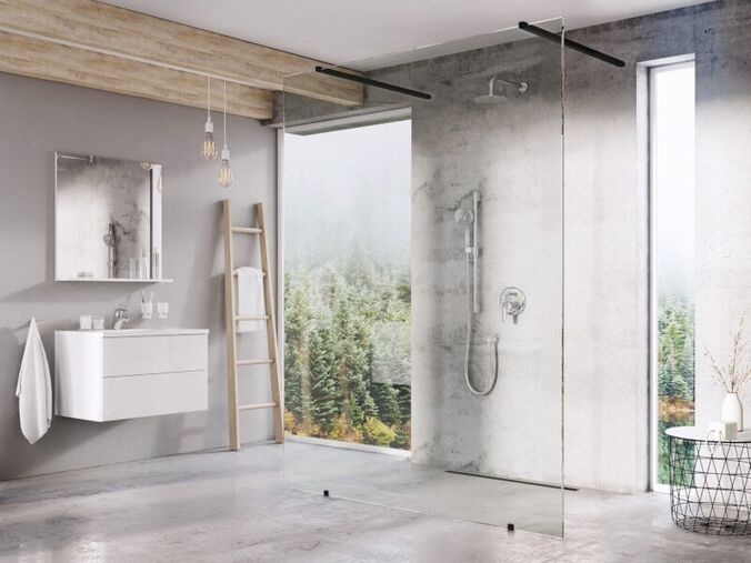 Ravak Free sprchový kout, 130x200 cm, černá, dekor transparent